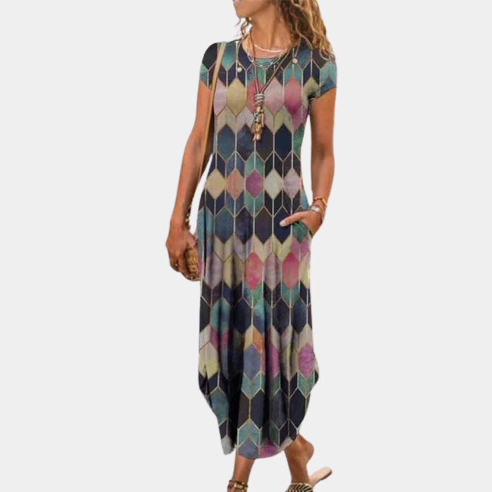 dresses : Anne – Élégante robe longue bohème imprimée avec poches in Multicolore van Seroa