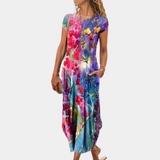 dresses : Anne – Élégante robe longue bohème imprimée avec poches in Rose van Seroa