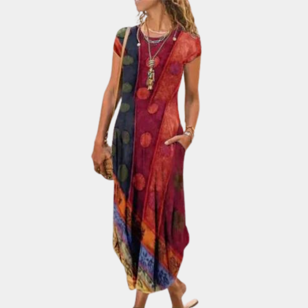dresses : Anne – Élégante robe longue bohème imprimée avec poches in Rouge van Seroa