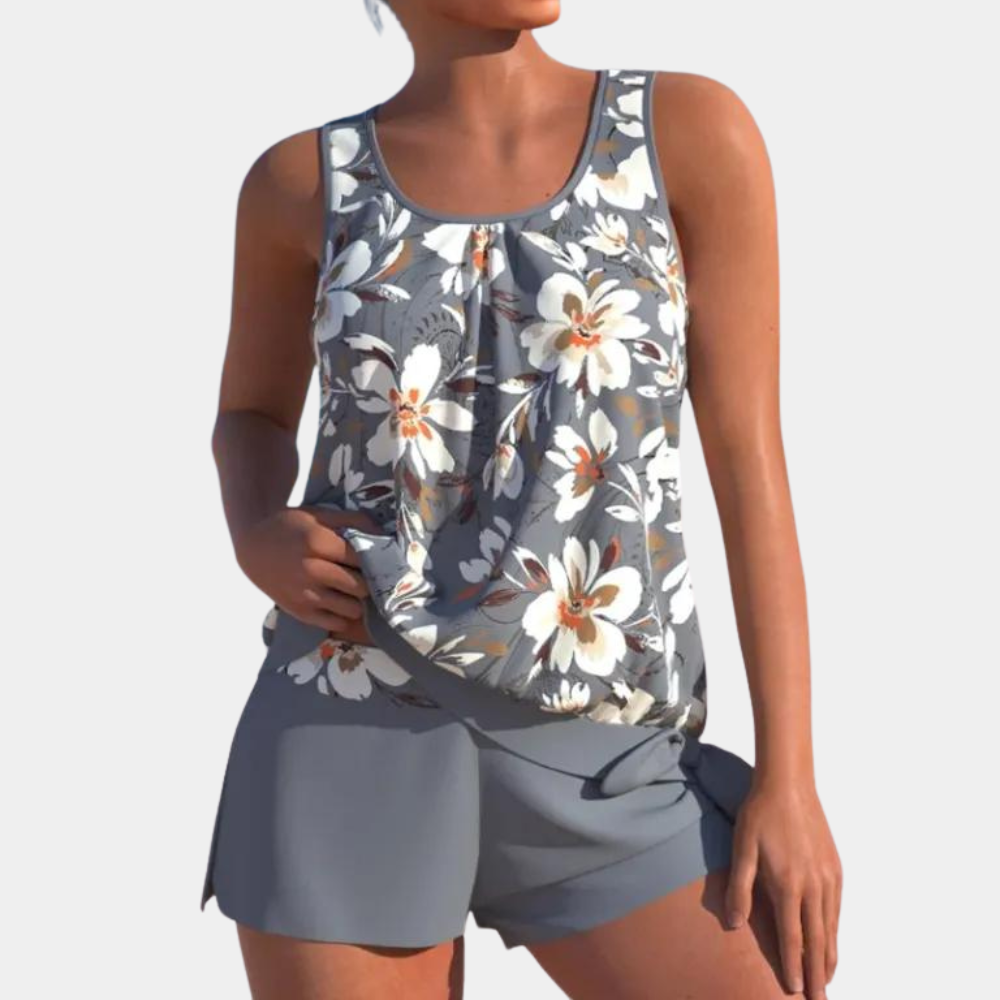 dresses : Lucia – Ensemble estival décontracté à imprimé floral et coupe légère in Gris van Seroa