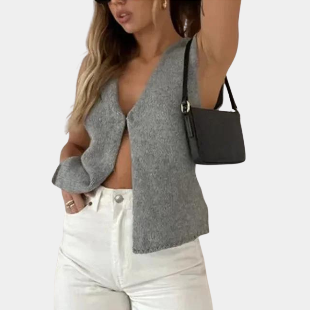 top blouses : Ella – Top sans Manches en Maille, coupe Ajustée et Design fendu in van Seroa