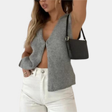 top blouses : Ella – Top sans Manches en Maille, coupe Ajustée et Design fendu in van Seroa