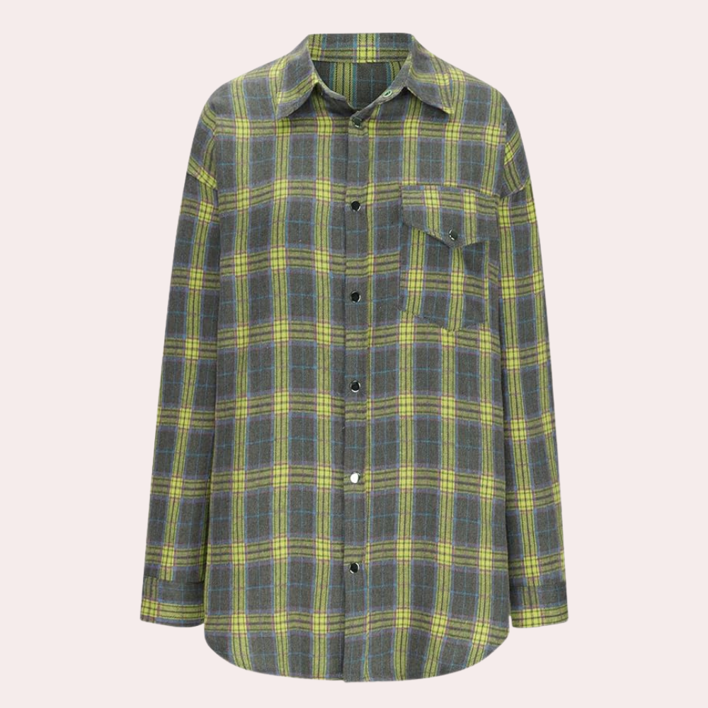 top blouses : Elise – Chemise Confortable Oversize en Flanelle à Carreaux avec Boutons in van Seroa