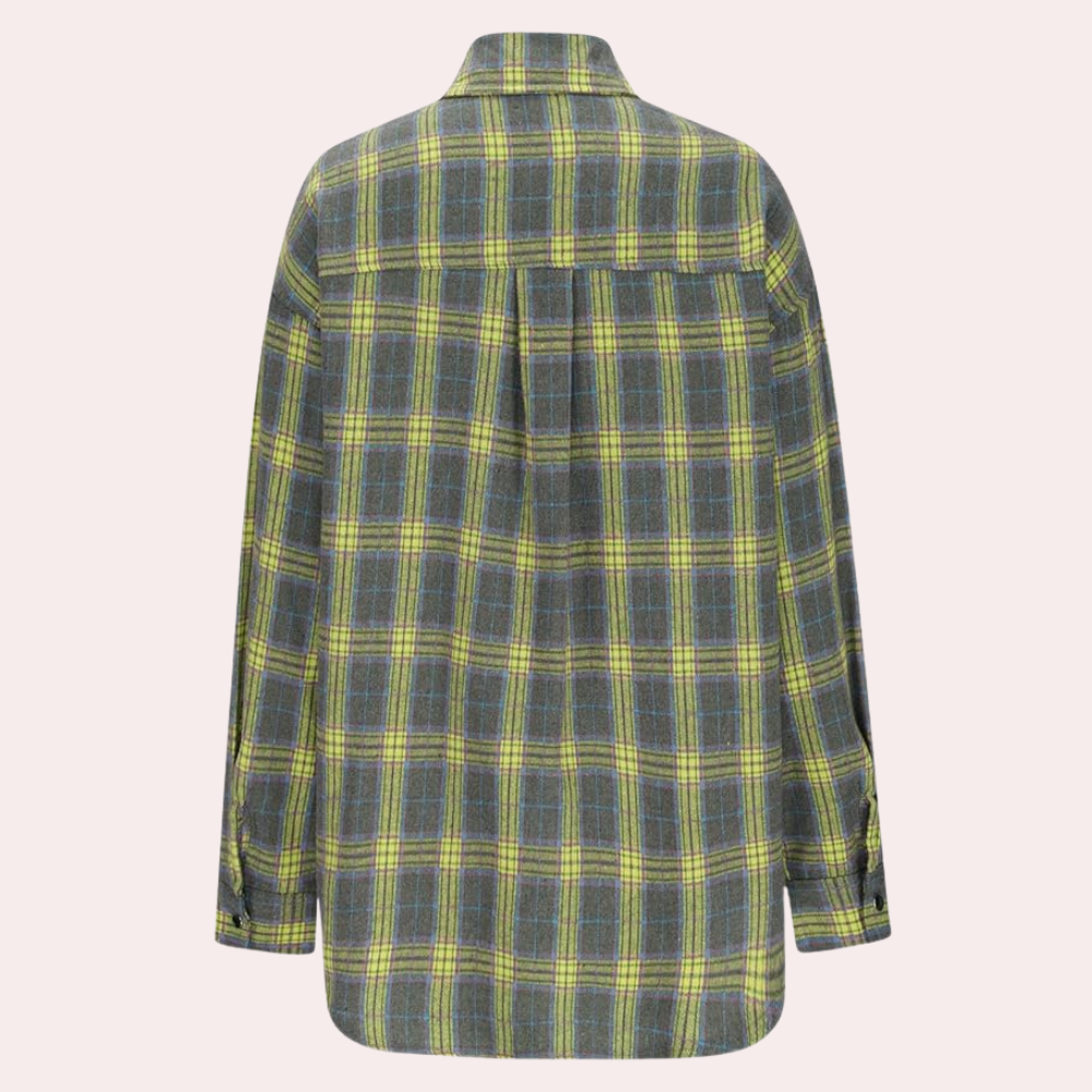 top blouses : Elise – Chemise Confortable Oversize en Flanelle à Carreaux avec Boutons in van Seroa