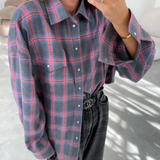 top blouses : Elise – Chemise Confortable Oversize en Flanelle à Carreaux avec Boutons in van Seroa