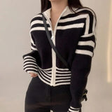 Cardigan Femme Chic à Rayures Contrastées 1