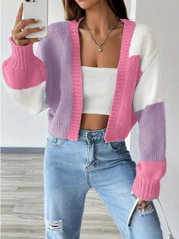 Cardigan Femme Court Coloré à Manches Ballon 3