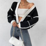 Cardigan Femme Court Élégant Color Block 1