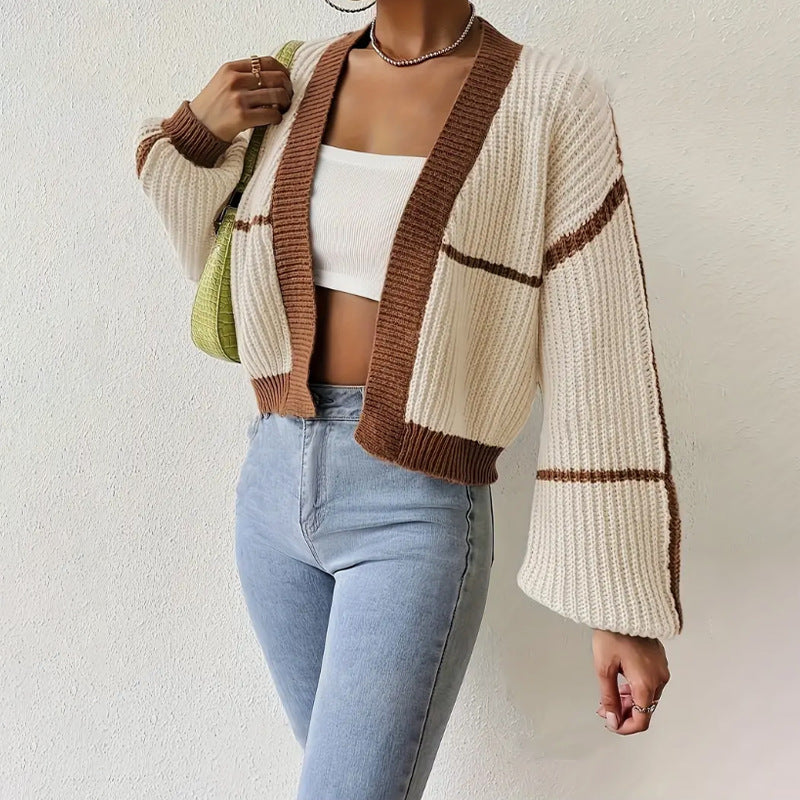 Cardigan Femme Court Élégant Color Block 2