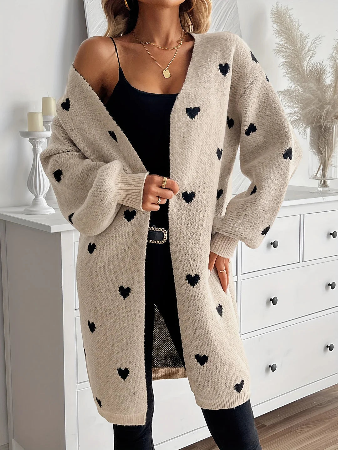 Cardigan Femme Doux avec Motif Cœur 1