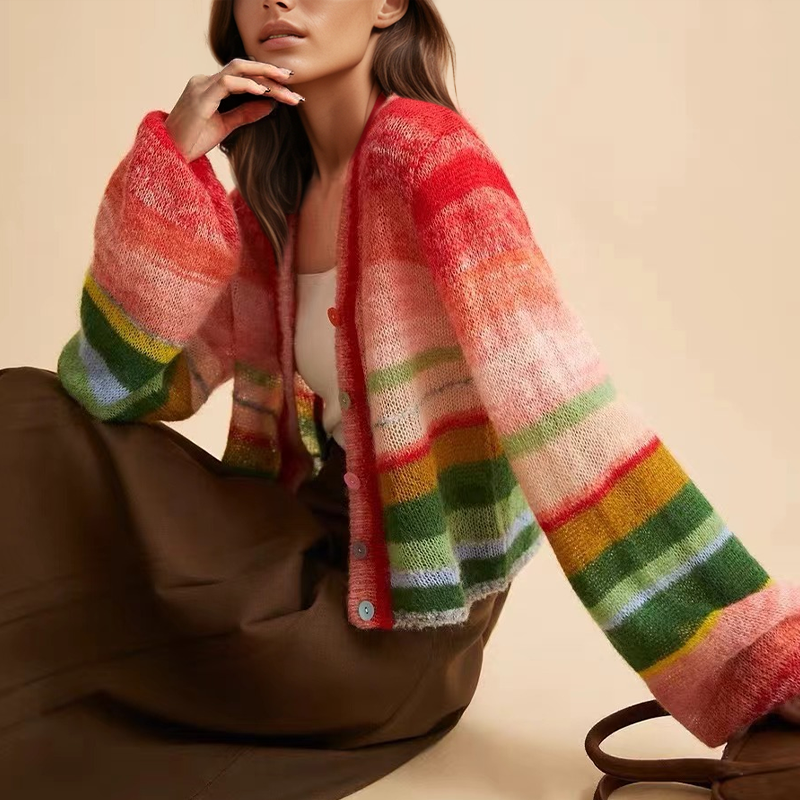 Cardigan Femme Doux en Mohair Rayé 1