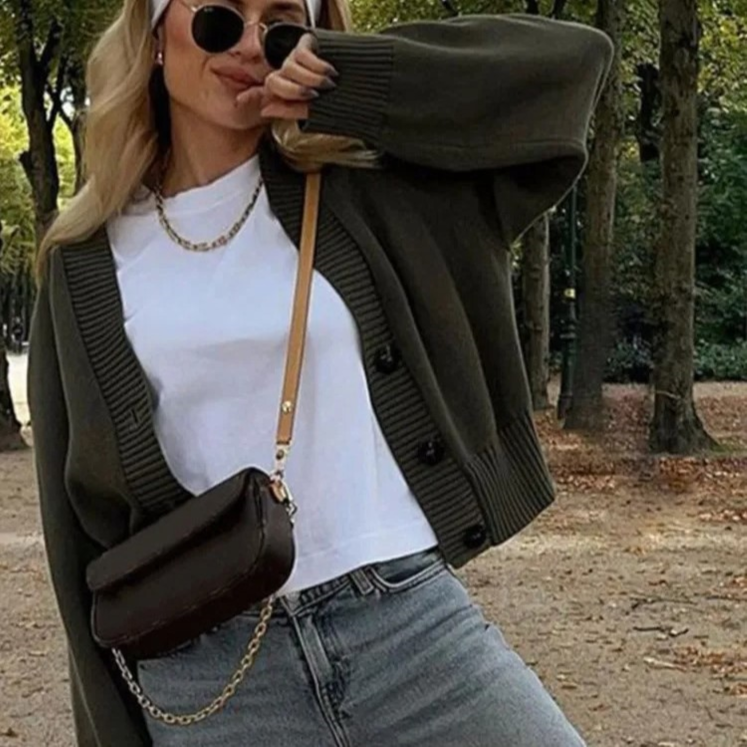 Cardigan Femme Élégant Vert Olive 2