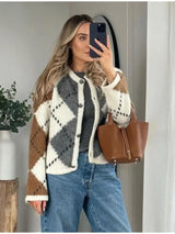 Cardigan Femme Élégant à Carreaux 1
