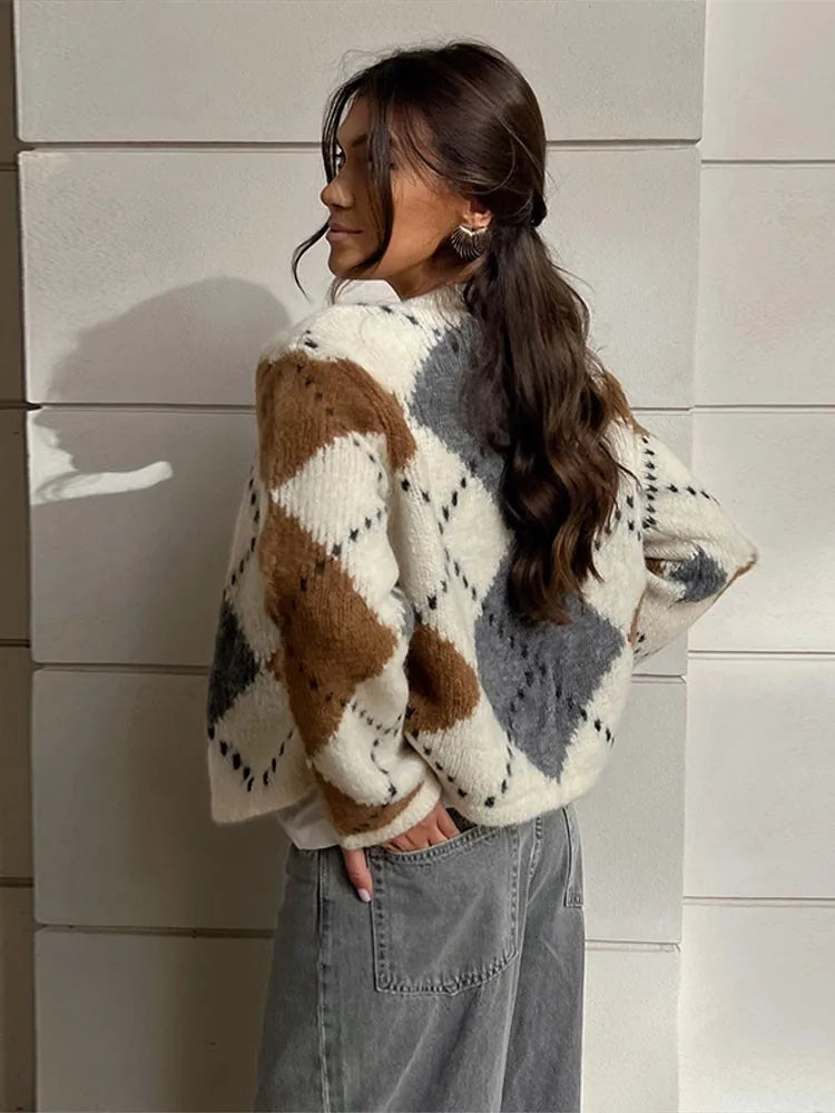 Cardigan Femme Élégant à Carreaux 4