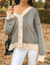 Gilet Femme à Motif Chevrons Maille Cardigan Femme