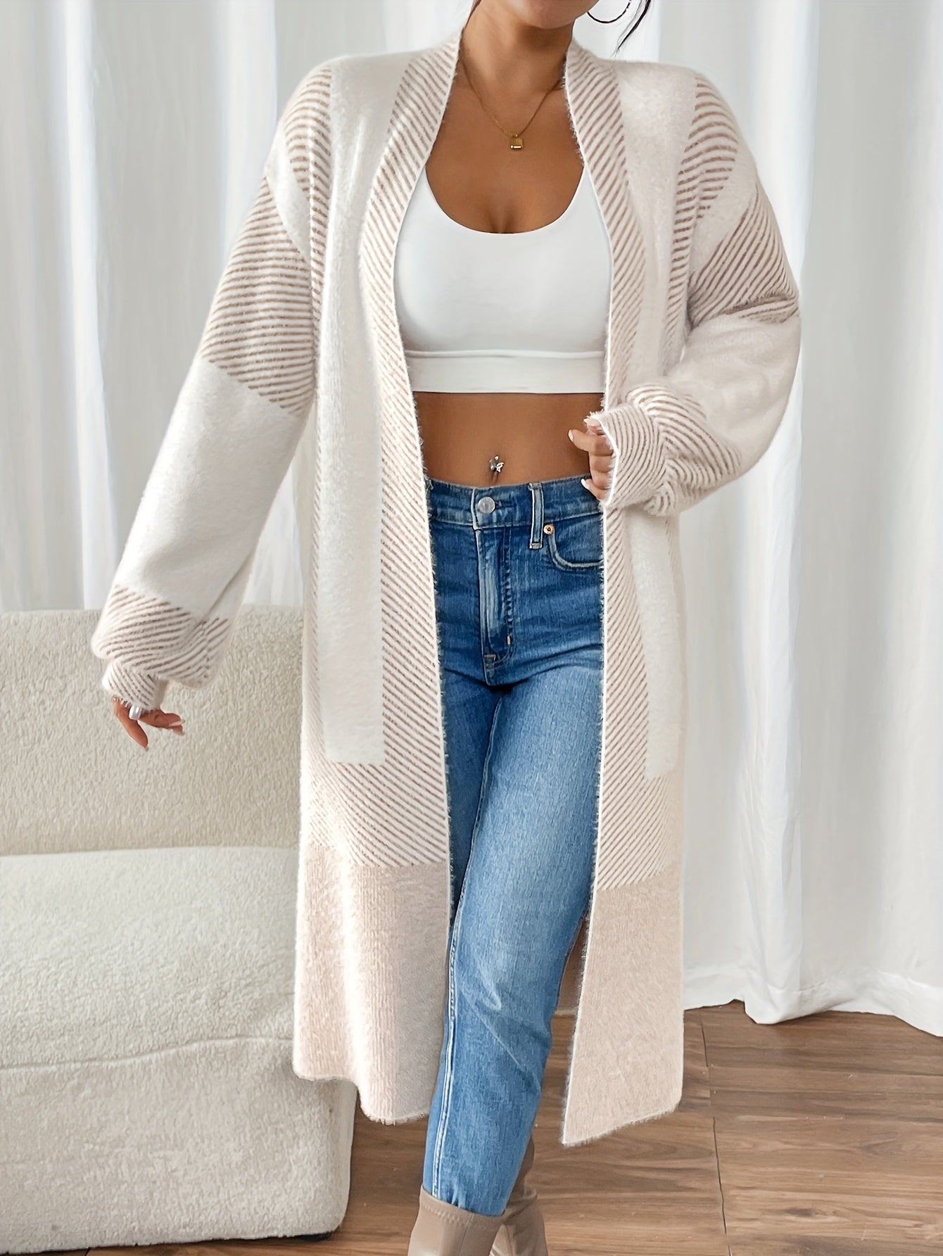 Cardigan Femme Élégant à Rayures 7