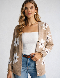 Damenweste floral halblang lange Strickware