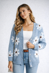 Cardigan Femme Floral Élégant Mi-Long 1