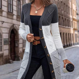 Cardigan Femme Long Color Block Élégant 0