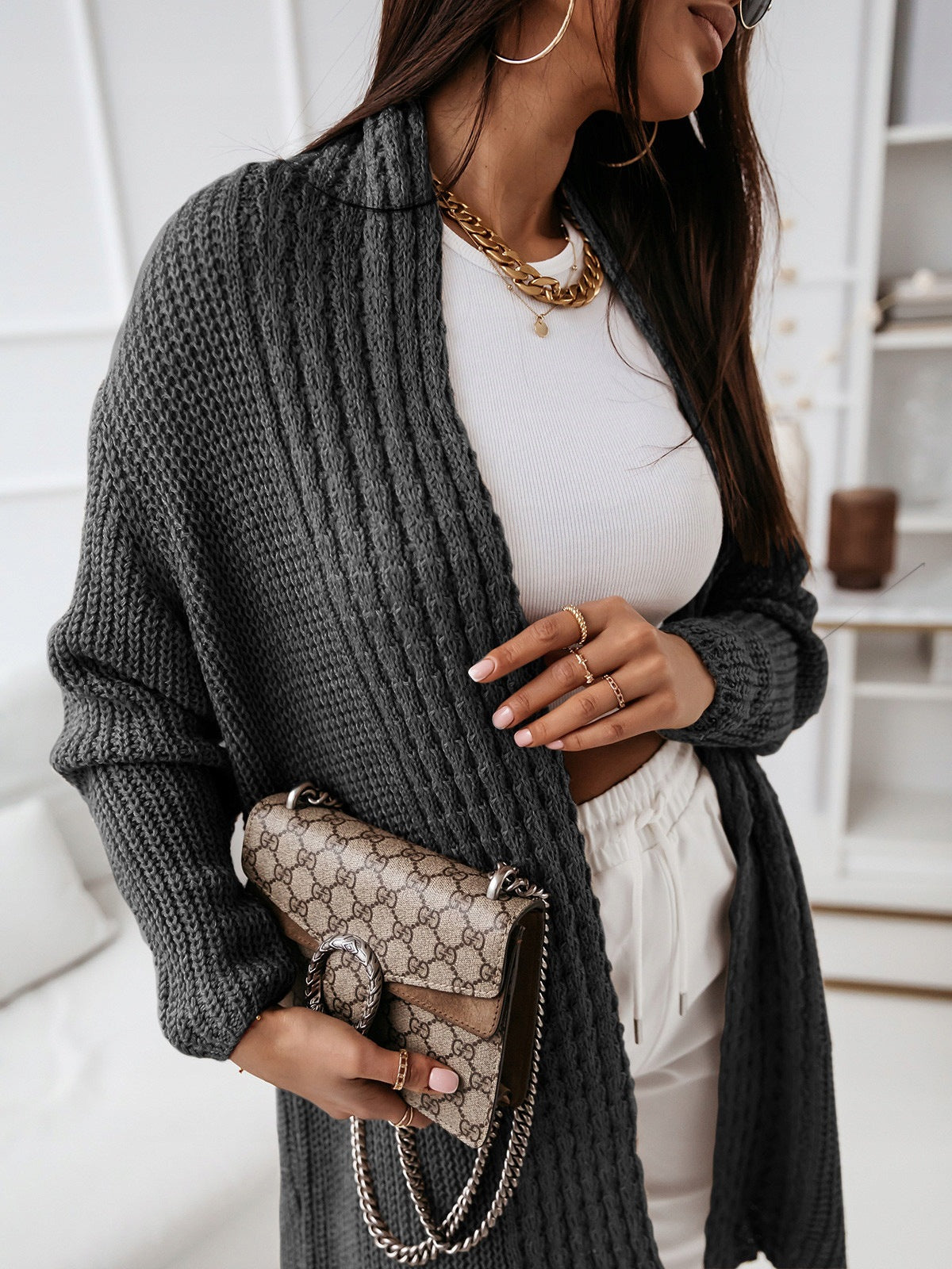 Cardigan Femme Long Confortable Décontracté 3