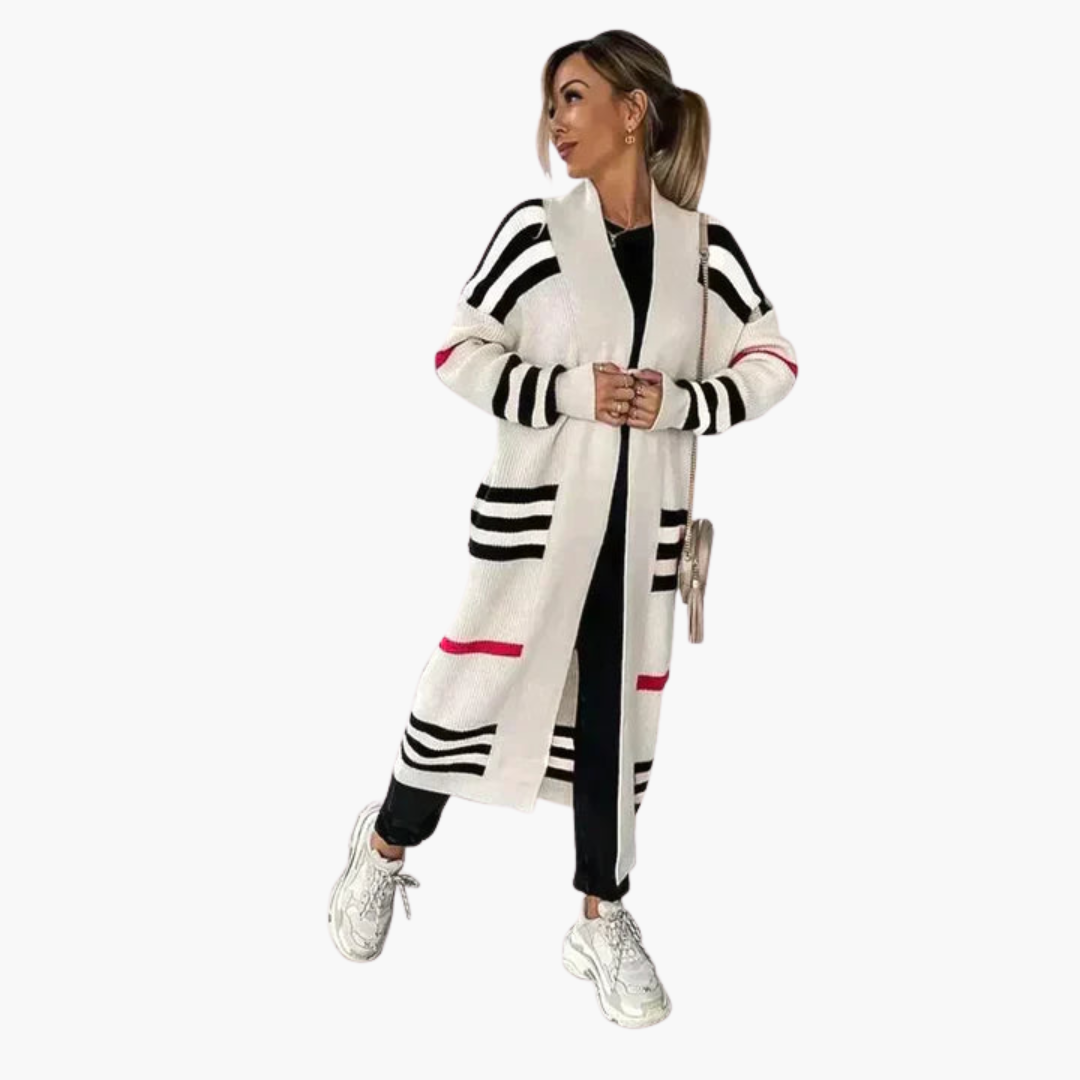 Cardigan Femme Long Rayé Moderne 3