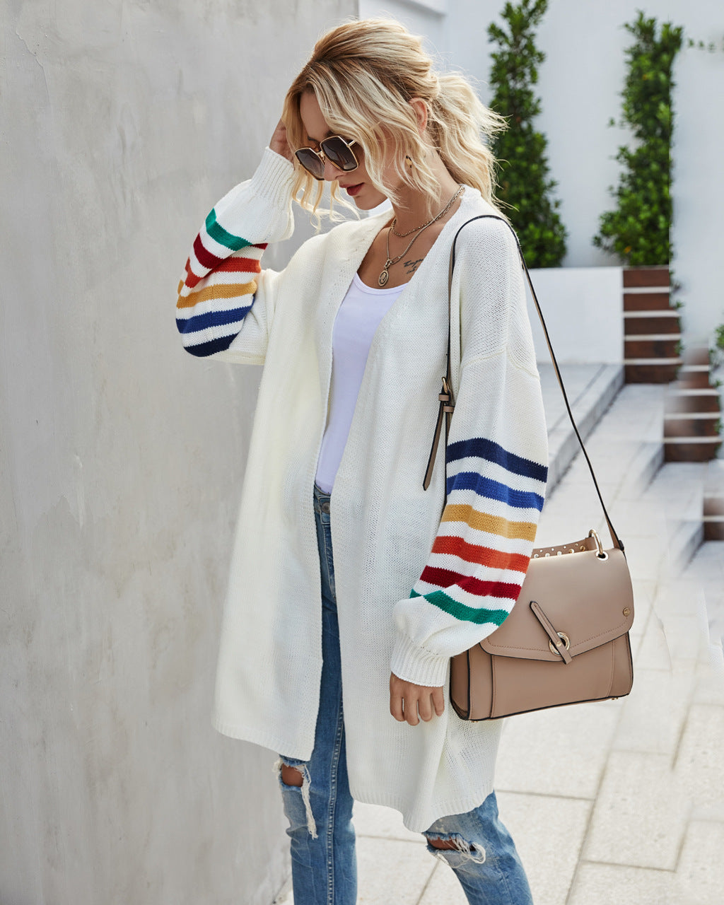 Cardigan Femme Long à Manches Rayées 3