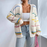 Cardigan Femme Surdimensionné Chic Rayé 0