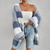 Cardigan Femme Surdimensionné Élégant à Rayures 1