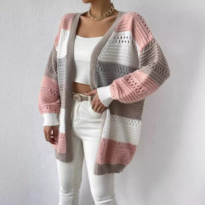 Cardigan Femme Surdimensionné Ouvert Rayé 1
