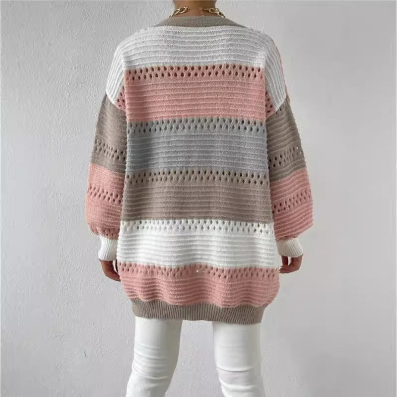 Cardigan Femme Surdimensionné Ouvert Rayé 2