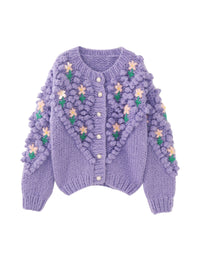 Damen Cardigan aus violetter Wolle handgefertigt