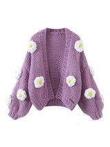 other : Molly | Cardigan Femme en Tricot Doux à Manches Bouffantes in Violet Taille Unique van Seroa