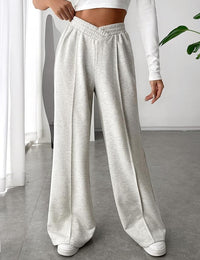 Pantalon Fluide Femme Élastique à Jambes Larges Polyester