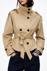 Beiger Damen-Trenchcoat mit doppelter Knopfleiste elegant - Jacke