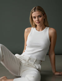 Débardeur Côtelé Femme Ajusté Coton Coupe Ajustée