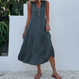 dresses : Ines – Robe Midi d'Été Sans Manches à Boutons et Coupe Décontractée in Gris foncé van Seroa