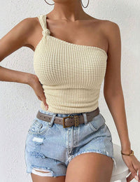 Débardeur Femme à Une Épaule Maille Mode Été Femme