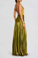 Thalia Metallic Maxi Dress in Peridot for an Elegant and Stunning