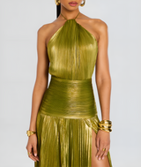 Thalia Metallic Maxi Dress in Peridot for an Elegant and Stunning