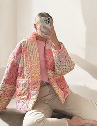 Florale Damen-Daunenjacke Lässig Leicht mit Kapuze für Winter