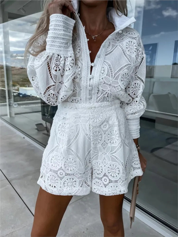 Vêtements pour femmes : Nahia | Ensemble Élégant Deux-Pièces pour Femmes in Blanc van Seroa