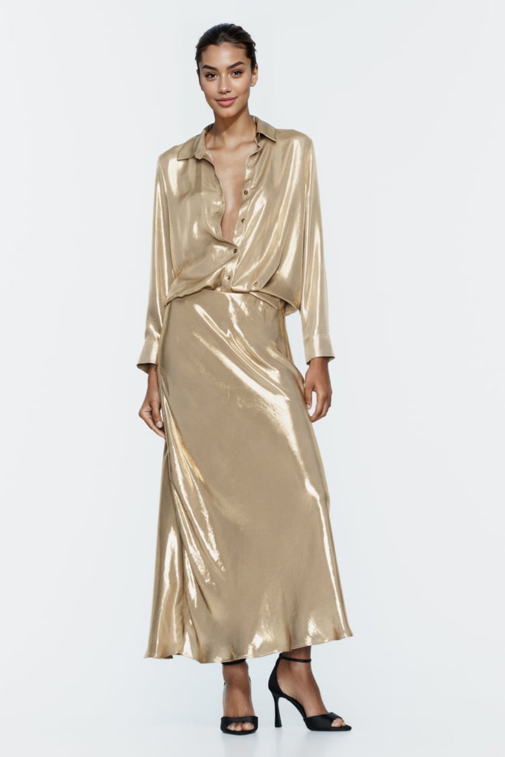 Ensemble Élégant Satin Femme Évasé 0