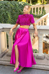 Ensemble Féminin Éblouissant avec Jupe Fendue 0