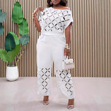 Ensemble Femme Chic à Épaules Asymétriques 1
