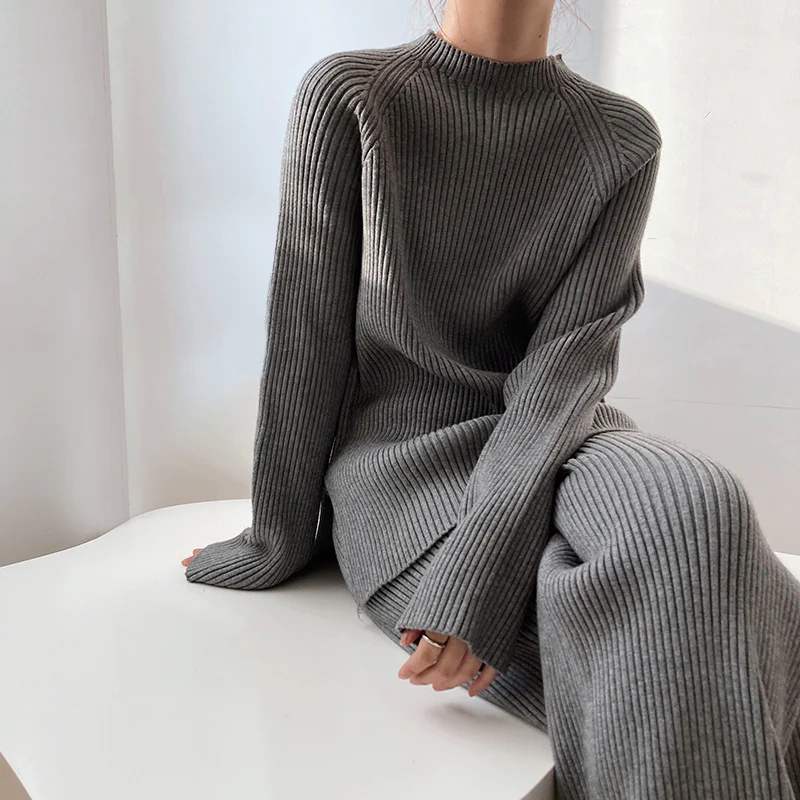 Ensemble Femme Chic en Tricot Côtelé 2