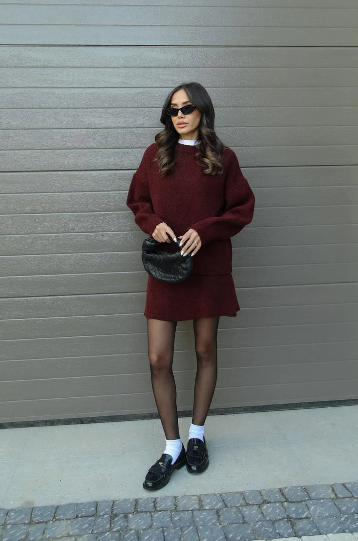 Ensemble Femme Élégant Pull Mini Jupe 8