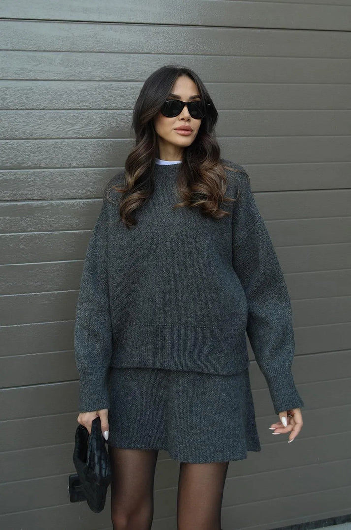 Ensemble Femme Élégant Pull Mini Jupe 9