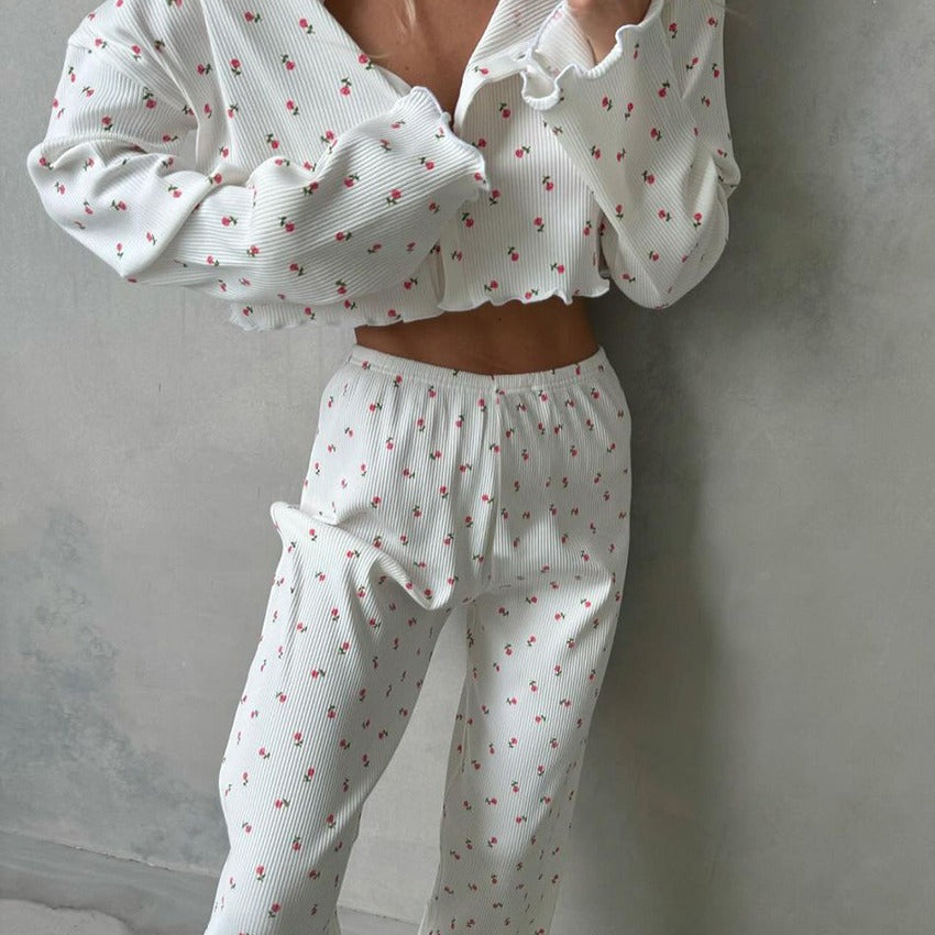 Ensemble Femme Floral Décontracté Haut Pantalon 2
