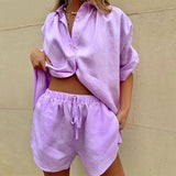 Ensembles et tenues pour femmes : Yeira | Ensemble Femme Léger en Lin pour Été in Violet van Seroa