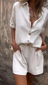 Ensembles pour femmes : Lyca | Ensemble Femme Lin Léger Confortable in Blanc van Seroa